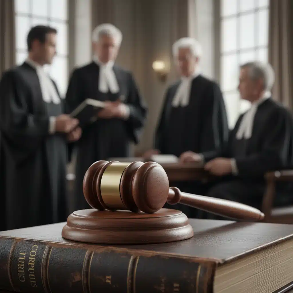 Gavel on legal book representing judicial decision making