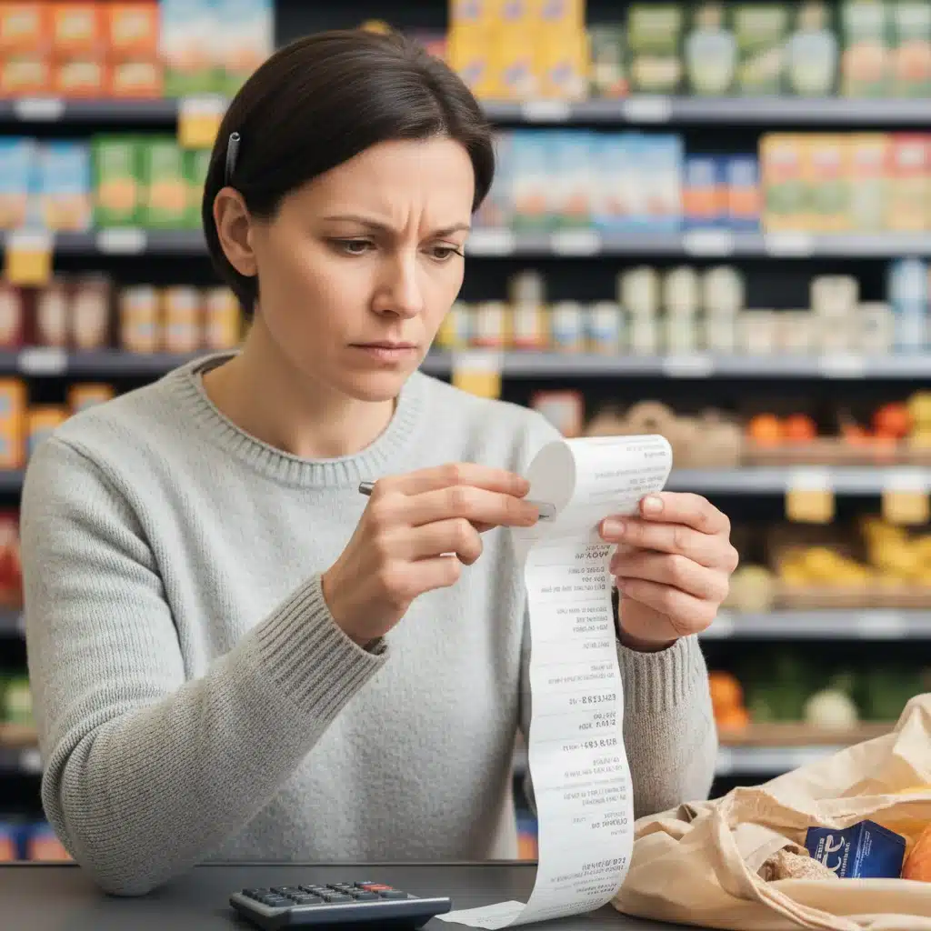 Person examining a grocery receipt, illustrating the effect of inflation on household budgets.