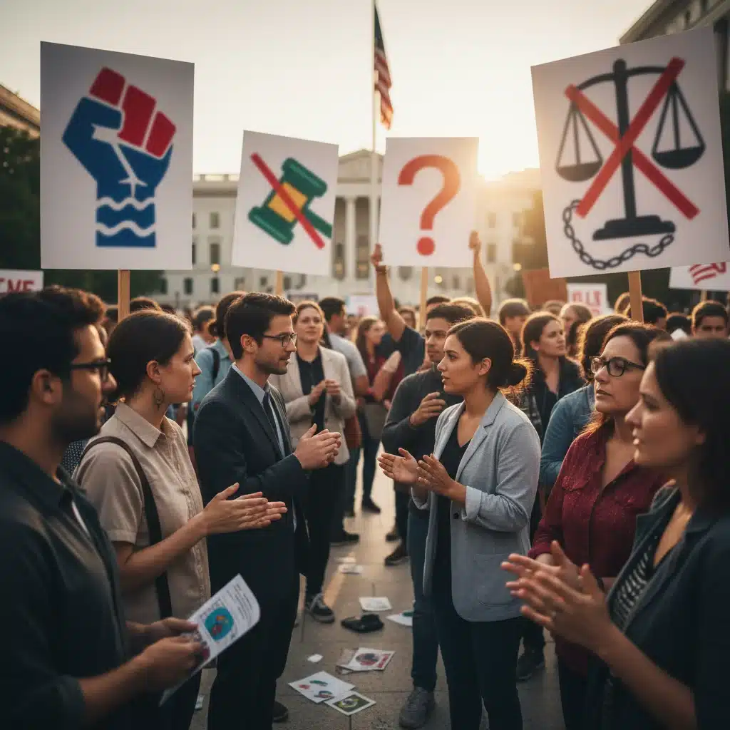 Diverse group protesting, symbolizing national impact of court decisions
