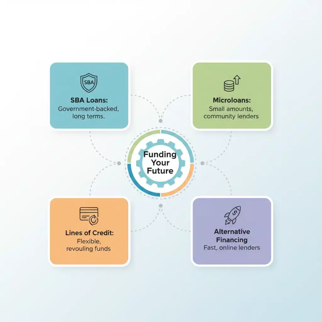 Infographic detailing diverse small business loan programs available in 2026.