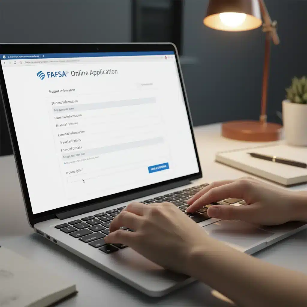 Person filling out the FAFSA online application on a laptop.