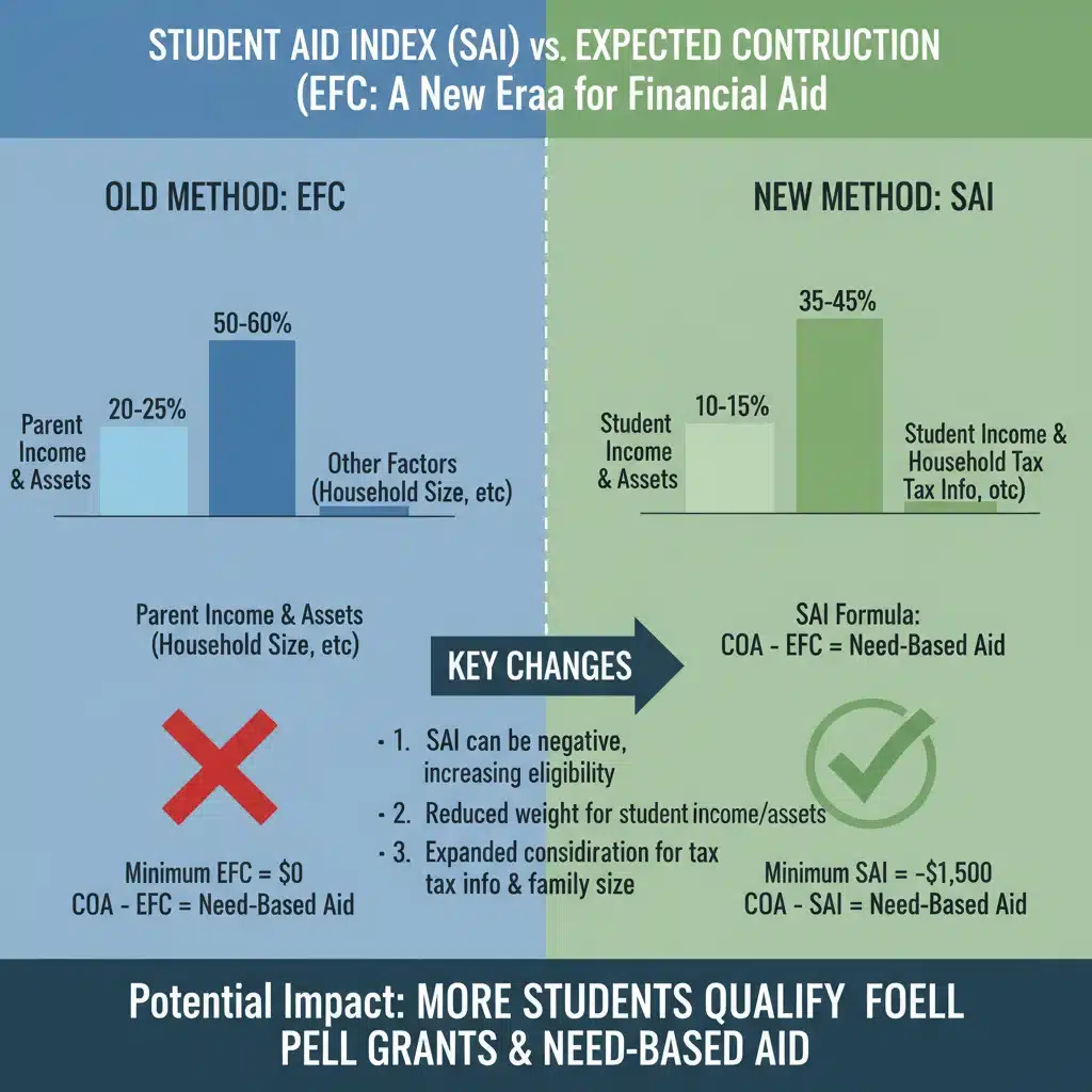 Infographic comparing Student Aid Index (SAI) and Expected Family Contribution (EFC).