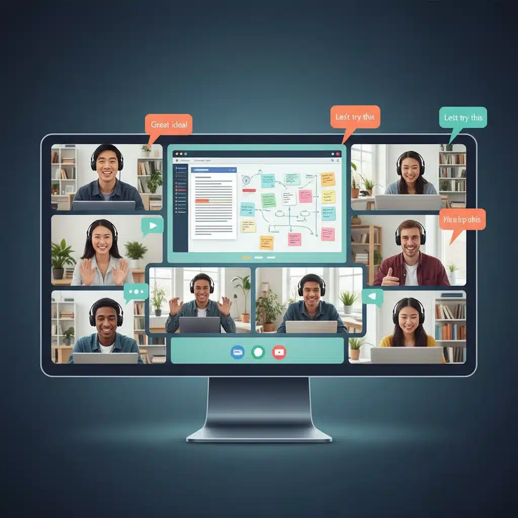 University students collaborating virtually on a project using an integrated online learning platform.